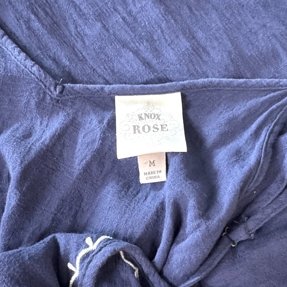 Knox Rose Boho Chic Navy Blue w/ White Floral Embroidery V-Neck Comfy Jumpsuit - Picture 7 of 15